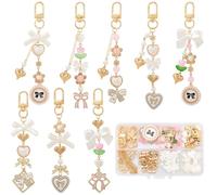 SUNNYCLUE 1 Box 156Pcs DIY 6 Sets Keychain Making Kit Bows Key Chain Charm Bead Kit Bowknot Beads Bulk Imitation Pearls Flower Bow Heart Swivel Key Rings for Jewellery Making Crafts Keyrings Supplies