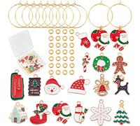 SUNNYCLUE 1 Box 16 Set Christmas Wine Glass Markers Charms Wine Glass Markers for Stemless Glasses Enamel Christmas Charms Jingle Bell Snowman Santa Claus Identifiers Party