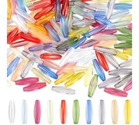 SUNNYCLUE 1 Box 160Pcs 10 Colors Spaghetti Beads Oval Acrylic Beads Bulk Colorful Transparent Plastic Rice Shaped Long Loose Spaces for Jewellery Making Necklace Supplies Women DIY Crafting Bracelets