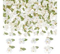 SUNNYCLUE 1 Box 160Pcs 8 Styles Floral Acrylic Charms Spring Flower Charms Bulk Spring White Flowers Green Leaves Small Pendants with Brass Hoop Plastic Bead for Jewellery Making Earrings DIY Craft