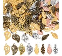 SUNNYCLUE 1 Box 160Pcs 8 Styles Gold Leaf Charms Bulk Hollow Leaf Charm Flower Pieces Silver Antique Bronze Metal Foliage Leaves Pendants for Jewellery Making Diy Crafts Earrings Necklace Thanksgiving