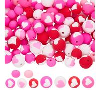 SUNNYCLUE 1 Box 160Pcs Round Heart Beads Pink Valentines Day Beads 10/8/7mm Polymer Clay Sweet Love Pattern Red White Loose Spacers for Bracelets Making Holiday DIY Crafts Keychain Decor Supplies