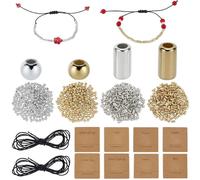 SUNNYCLUE 1 Box 1618pcs DIY Morse Code Bracelet Long Tube Spacer Beads Ccb Plastic Silver Gold Adjustable Morse Code Jewellery Bracelet With Waxed Cord for Jewellery Making Kits Adults Christmas