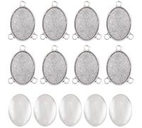 SUNNYCLUE 1 Box 16Pcs 3 Hole Connector Charms Silver Oval Charm Bulk Metal Alloy Basic Blank Bezel Linking Tray Pendants Kits with Glass Cabochons for Jewellery Making Necklaces Bracelets DIY Crafts