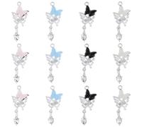 SUNNYCLUE 1 Box 16Pcs 4 Colors Alloy Butterfly Charms Insect Charm Resin Crystal Pearl Heart Silver Butterflies Pendants for Jewelry Making Necklace Bracelets Earrings Keychain DIY Crafts Supplies