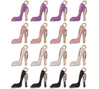 SUNNYCLUE 1 Box 16Pcs 4 Colors High Heels Charm Enamel Shoe Charms Bulk Women Shoes with Rhinestones High Heel Pendants for Jewelry Making Necklaces Earrings Bracelet Ankle Bag Keychain Accessories
