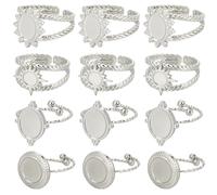 SUNNYCLUE 1 Box 16Pcs 4 Style Stainless Steel Ring Bezels Blank Cabochon Rings Silver Metal Adjustable Open Finger Ring Base Tray Component with Round Pad for Jewellery Making Rings DIY Crafts Women