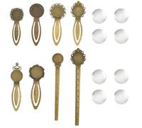 SUNNYCLUE 1 Box 16pcs 8 Styles Antique Bronze Bookmark Retro Style Bookmarks Alloy Metal Vintage Book Marking Blank Tray Bezel Clip Making Kit with Glass Cabochons for Bookworm Women Adult DIY Crafts
