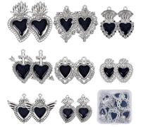 SUNNYCLUE 1 Box 16Pcs 8 Styles Gothic Charms Sacred Heart Charms Vintage Enamel Cross Love Wings Mexican Milagros Metal Charm for Jewelry Making Charms Supplies DIY Necklace Bracelet Earring Adult