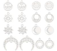 SUNNYCLUE 1 Box 16Pcs 8 Styles Moon and Star Charms Stainless Steel Tarot Charms Bulk Hollow Magic Mushroom Sun Silver Tarot Charms for jewellery Making Charms Supplies DIY Crafting Necklace Bracelets