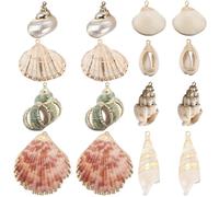 SUNNYCLUE 1 Box 16Pcs 8 Styles Natural Shell Charms Bulk Seashell Charm Summer Ocean Beach Conch Cowrie Scallops Beads Shells Marine Sea Charms for Jewellery Making Charm Earrings Necklaces DIY Crafts