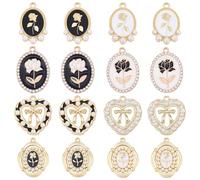 SUNNYCLUE 1 Box 16Pcs 8 Styles Rose Enamel Charms Metal Flower Charm Heart Oval Shape Plastic Pearl Gold Roses Bow Floral Pendants for Jewellery Making Earring Necklace Bracelet Keychains DIY Crafts