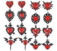 SUNNYCLUE 1 Box 16Pcs 8 Styles Sacred Heart Charms Enamel Gothic Charms Bulk Red Black Alloy Hearts Metal Halloween Pendants for Jewellery Making Supplies DIY Crafts Necklace Bracelet Earring Adults