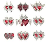 SUNNYCLUE 1 Box 16Pcs 8 Styles Valentine's Day Sacred Heart Charm Gothic Love Charms Antique Silver Alloy Enamel Sacred Pendant for Jewellery Making Supplies DIY Craft Necklace Bracelet Earring Adult