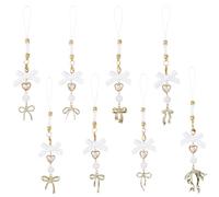 SUNNYCLUE 1 Box 16Pcs Bow Phone Charms Aesthetic Phone Charm Gold White Bowknot Mobile Straps Kawaii Cute Bow Pendants for Women Adults DIY Cellphone Case Keychains Bag Wallet Camera Hanging Decor
