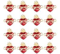 SUNNYCLUE 1 Box 16Pcs Heart Charms Red Heart Charm Real 16K Gold Plated Linking Connectors Gold Red Sweet Love Romantic Valentine'S Day Pendants for Jewellery Making Necklaces Bracelets Women DIY