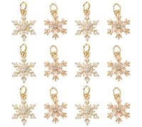 SUNNYCLUE 1 Box 16Pcs Real 14K Gold Plated Brass Christmas Snowflake Charms Winter Themed Charms Clear Cubic Zirconia Holiday Xmas Pendants for Jewellery Making Bracelet Earrings DIY Craft Findings