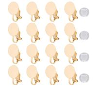 SUNNYCLUE 1 Box 16Pcs Real 18K Gold Plated Brass Clip On Earring Converter Flat Back Tray Earring Clips Metal Round Blanks Ear Finding with Silicone Pad for Non Piercing Jewellery Making DIY Crafts