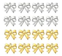 SUNNYCLUE 1 Box 16Pcs Real 18K Gold Plated Metal Bows Charms Silver Bowknot Charms Bulk Cute Stainless Steel Conquette Ribbon Bowtie Pendant for Jewelry Making Crafts Earring Bracelet DIY Necklaces