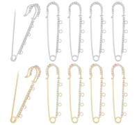 SUNNYCLUE 1 Box 16Pcs Safety Pins Brooch Large Kilt Pins Bulk Gold Silver 2.8 Inch Iron Metal Fastener 5 Loops Rhinestone Findings for Jewellery Making Diy Sewing Clothes Blankets Skirts Kilts Knitted
