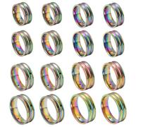 SUNNYCLUE 1 Box 16Pcs Stainless Steel Blank Rings Grooved Finger Ring Bulk Colorful Core Double Grooved US Size 6/7/8/9/10/11/12/13 Empty Finger Findings for Jewellery Making Women DIY Craft Supplies