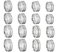 SUNNYCLUE 1 Box 16Pcs Stainless Steel Grooved Ring Blanks Silver Inlay Ring Blanks Bulk Double Round US Size 6/7/8/9/10/11/12/13 Empty Core Finger Findings for Jewellery Making DIY Craft Supplies Men