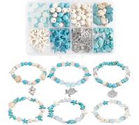 SUNNYCLUE 1 Box 175Pcs DIY 6 Sets Bracelet Making Kit Turquoise Sea Turtle Starfish Bead Ocean Animals Dolphin Shell Charms Hawaii Summer Beads for Jewellery Making Kits Adult Women Gifts Supplies