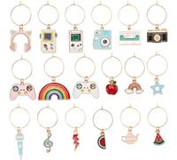 SUNNYCLUE 1 Box 18 Styles Enamel Wine Charms Glass Marker Charms Bulk Enamel Alloy Cute Watermelon Star Teapot Camera Music Glasses Charm for Birthdays Wedding Holiday Party Favors Drinks Decorations