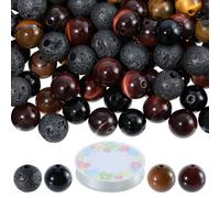 SUNNYCLUE 1 Box 180pcs 4 Styles Stone Beads Kit 8mm Round Gemstone Beads Set Bulk Black Natural Cat Eye Agate Jade Elastic Cord Loose Spacers for Jewellery Making Bracelets Necklace Supplies Diy Craft