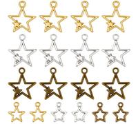 SUNNYCLUE 1 Box 180Pcs 6 Styles Hollow Star Charm Metal Stars Charms Bulk Gold Silver Antique Bronze Alloy Vintage Celestial Pentagram Shaped Pendants for Jewellery Making Necklace DIY Craft Findings