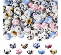 SUNNYCLUE 1 Box 180Pcs 9 Colors 8mm Porcelain Beads Bulk Round Ceramic Beads Chinese Multicolor Flower Printed Loose Spacer for Beading Jewellery Making Supplies DIY Crafts Bracelets Necklace Earrings