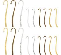 SUNNYCLUE 1 Box 18Pcs Metal Gold Bookmark Findings Alloy Bookmark Bulk Silver Tibetan Retro Vintage Carved Book Markers with Hanging Loops for Students Reading Making Supplies Craft Adult Women DIY