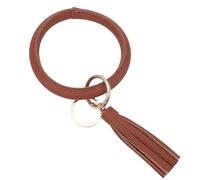 SUNNYCLUE 1 Box 1pc Key Chain Wristlet Bracelet Leather Wrist Keychain Bracelet Imitation Leather Coconut Brown Circle Rouns Big O Wrists Key Ring With Tassles For Women Adults Key Chains Wallets