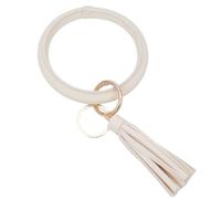 SUNNYCLUE 1 Box 1pc Key Ring Holder Wristlet Leather Wrist Keychain Bracelet Imitation Pu Leather Old Lace Large Round Circle Bangle Key Chains Holder With Tassle For Women Friends Gifts Keyrings