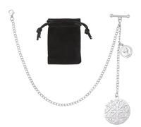 SUNNYCLUE 1 Box 1Pc Pocket Watch Chain Clip Silver Pocket Wallet Chain with 1Pc Velvet Cloth Drawstring Bags Metal 29cm/11.4 Inch Long Vintage Style Small Watch Links with Fob T Bar for Men Women