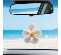 SUNNYCLUE 1 Box 1Pcs Floral Car Charm Rear View Mirror Charms Bulk White Crochet Hanging Polyester Hibiscus Flowers Hawaiian Hanging Car Ornaments for Rearview Mirror Decoration Women Indoors Rooms