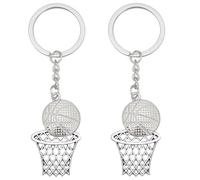 SUNNYCLUE 1 Box 2 Pack Basketball Keychains Bulk Sports Key Chains Silver Metal Playing Sport Shoot Basketball Mini Fashion with Hoop Key Ring Pendants for Party Bag Charms Team Gift Fillers Favors