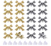 SUNNYCLUE 1 Box 20 Pairs Stainless Steel Bow Earrings Posts Earring Stud Findings with Hole Gold Silver Bowknot Ear Studs with 50Pcs Ear Nuts for Jewellery Making DIY Dangle Earrings Crafts Women