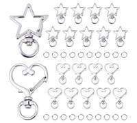 SUNNYCLUE 1 Box 20 Sets 2 Styles Heart Keychain Clasp Swivel Buckle Clip with Open Jump Rings Alloy Star Split Lanyard Push Gate Spring Key Chain Making Findings for Handmade Keychain Making DIY Craft