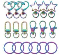 SUNNYCLUE 1 Box 20 Sets 4 Styles Swivel Clasp Hooks Rainbow Keychain Clips Bulk Metal Jump Rings Stainless Steels Star Heart Lobster Clasps Snap Buckle Keychain Findings for Jewellery Making DIY