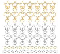 SUNNYCLUE 1 Box 20 Sets 40pcs Heart Shaped Keychain Clip Star Swivel Clasp Bulk Gold Silver Alloy Spring Jump Rings Lobster Spring Keychain Findings for Key Ring DIY Crafting Bag Charms Handbags
