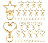 SUNNYCLUE 1 Box 20 Sets 40pcs Star Shaped Keychain Clip Heart Swivel Keychain Clasp Bulk Gold Metal Keyrings Buckle Spring Jump Rings Key Chain Findings for Key Ring Bag Charms DIY Crafts Purse