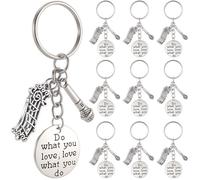 SUNNYCLUE 1 Box 20 Sets Music Themed Keychain Pack Microphone Key Chain Bulk Metal Silver Musical Instrument Note Inspiration Words Charms for Handbags Party Wedding Favor Diy Purse Supplies Adults