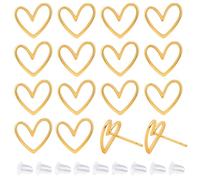 SUNNYCLUE 1 Box 20 Sets Real 18K Gold Plated Earring Post Findings Heart Earring Studs Valentines Day Hollow Love Ear Posts Plastic Ear Nuts for Jewellery Making Accessories Women Adult DIY Crafts