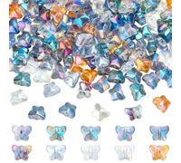 SUNNYCLUE 1 Box 200Pcs 10 Styles Butterfly Shaped Beads Butterfly Glass Beads Bulk Transparent Colorful Mixed Small Crystal Loose Spaces for Jewellery Making Necklace Supplies DIY Crafts Bracelet