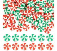 SUNNYCLUE 1 Box 200Pcs 10mm Christmas Polymer Clay Beads Candy Beads Cute Red Green Candy Round Flat Disc Vinyl Spacer Loose Beads Bulk for jewellery Making Diy Bracelets Necklace Chocker Craft Suppli