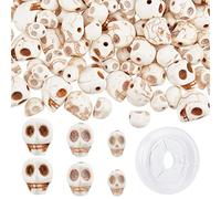 SUNNYCLUE 1 Box 200Pcs 3 Sizes Skull Beads Bulk 8/10/12mm Skeleton Head Bead Synthetic Turquoise Gemstone Halloween Beads for jewellry Making Bead Assortment Beading Bracelet Kit White Stone Necklace