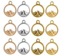 SUNNYCLUE 1 Box 200Pcs 4 Colors Mountain Charm Mountain Range Charms Bulk Gold Silver Round Dangle Hollow Hilltop Nature Pendants for Jewelry Making Supplies Diy Necklace Outdoor Hikers Climbers
