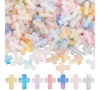 SUNNYCLUE 1 Box 200pcs Acrylic Cross Bead Mini Cross Beads Easter Rosary Small Tiny Gold Enlaced Plastic Crosses Crucifix Spacer Bead Bulk For Jewellery Making Adult Bracelets Necklaces Diy Crafting