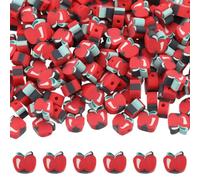 SUNNYCLUE 1 BOX 200PCS Apple Polymer Clay Beads Fruit Clay Beads Red Apples Back To School Teacher Slice Shape Loose Spacer Beads Bulk for Jewellery Making Beading Diy Bracelet Necklace Craft Supplies